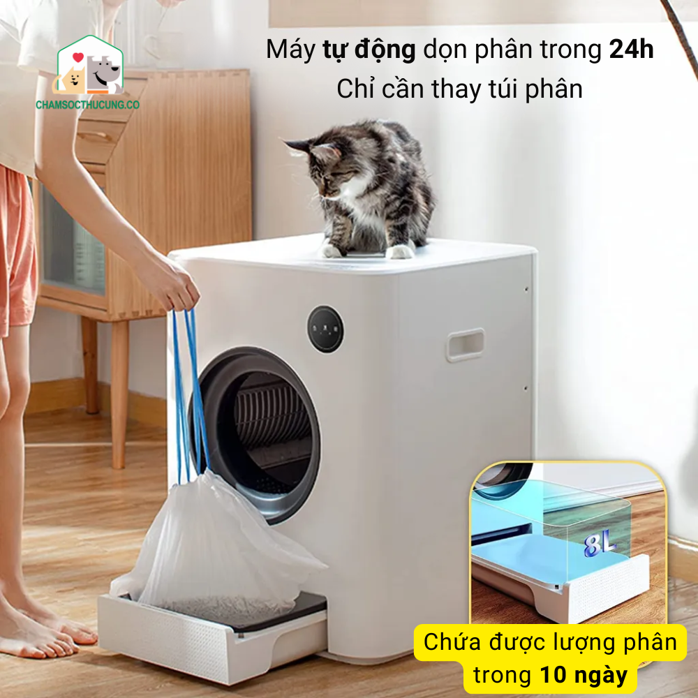  Nhà Vệ Sinh Mèo Tự Động Size Lớn 8L- Wifi - Pet Marvel 