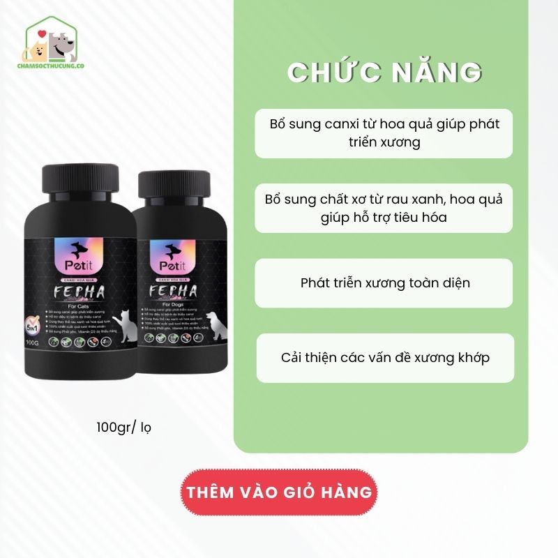  Bột Bổ Sung Canxi Từ Hoa Quả Cho Chó Canxi Fepha 5in1 100gr 