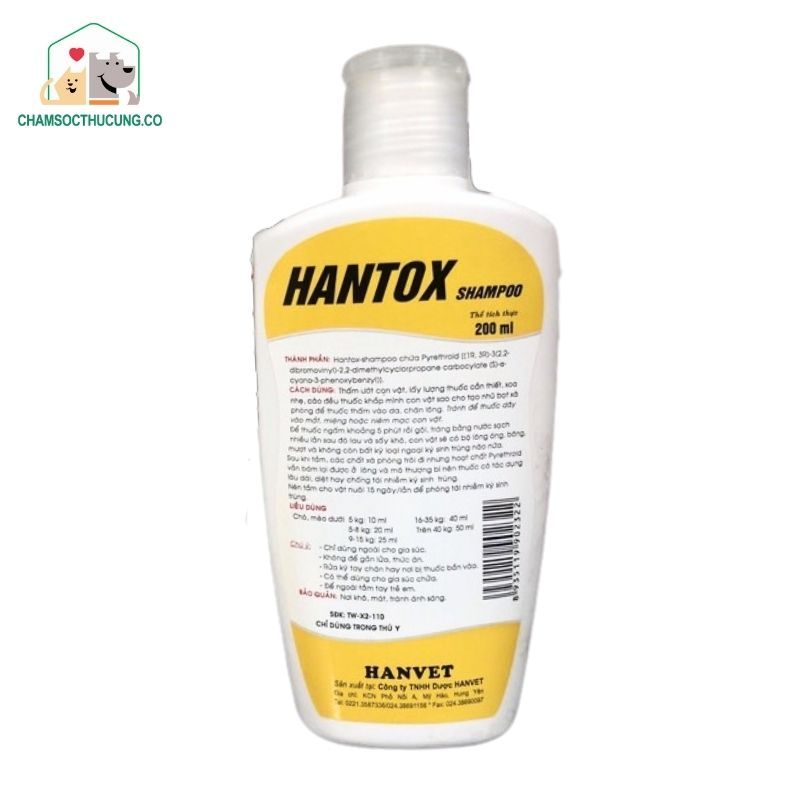  Sữa Tắm Diệt Ve Rận Bọ Chét Chó Mèo Hantox 200ml 