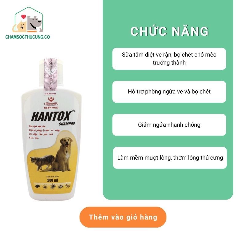  Sữa Tắm Diệt Ve Rận Bọ Chét Chó Mèo Hantox 200ml 
