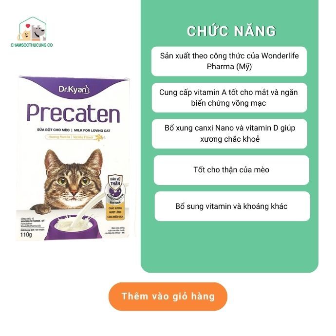  Sữa Cho Mèo Dr.Kyan Precaten - Sữa Bột Bảo Vệ Thận 110g 