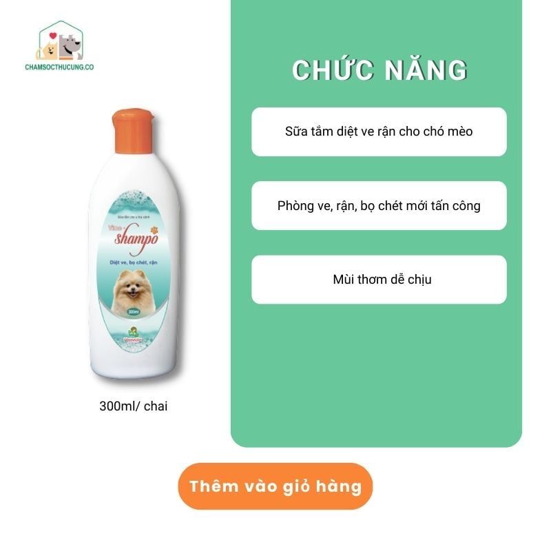  Sữa Tắm Diệt Ve Rận Bọ Chét Chó Mèo Vime Shampoo Vemedim 300ml 