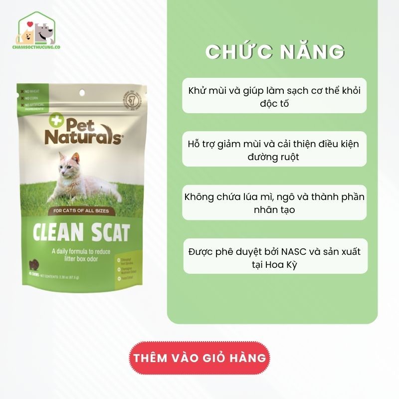  [Hàng Mỹ] Viên Nhai Hỗ Trợ Thơm Miệng & Giảm Mùi Hôi Chất Thải Mèo Pet Naturals 