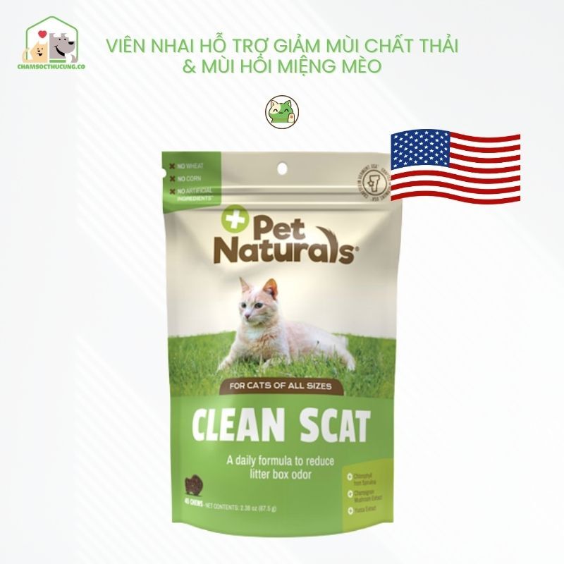  [Hàng Mỹ] Viên Nhai Hỗ Trợ Thơm Miệng & Giảm Mùi Hôi Chất Thải Mèo Pet Naturals 