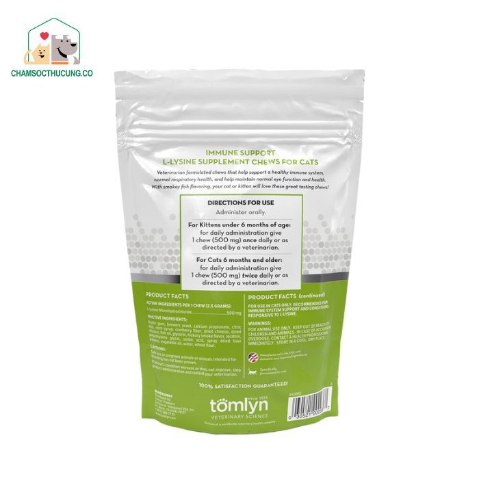 Viên nhai Tomlyn L-Lsyne Tăng Miễn Dịch Cải Thiện Hô Hấp Cho Mèo (Mỹ)- 30 Viên-Preorder 