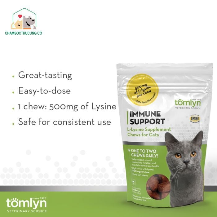  Viên nhai Tomlyn L-Lsyne Tăng Miễn Dịch Cải Thiện Hô Hấp Cho Mèo (Mỹ)- 30 Viên-Preorder 