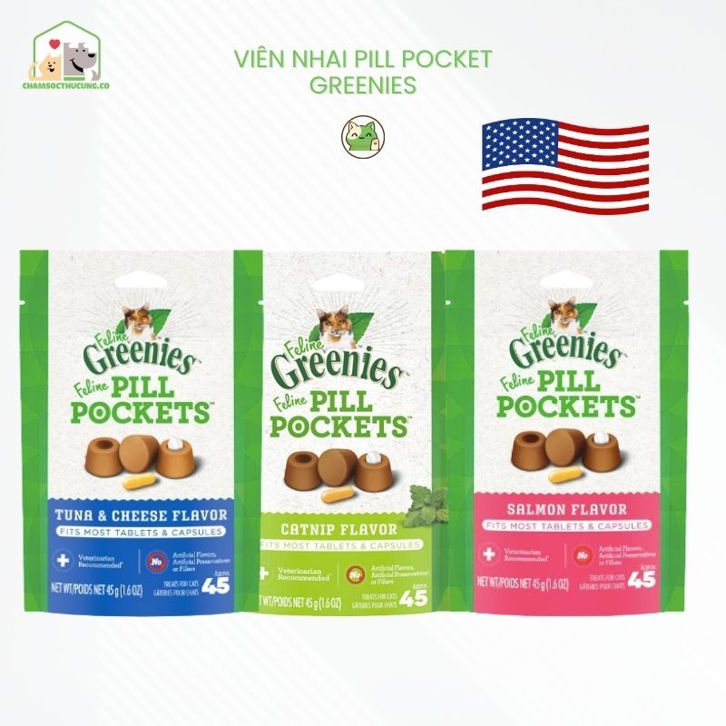  [Hàng Mỹ] Viên Nhai Pill Pocket Cho Mèo- Greenies- 45 viên- Order 