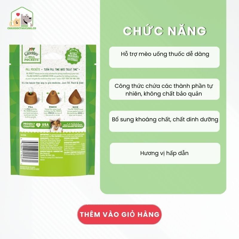  [Hàng Mỹ] Viên Nhai Pill Pocket Cho Mèo- Greenies- 45 viên- Order 