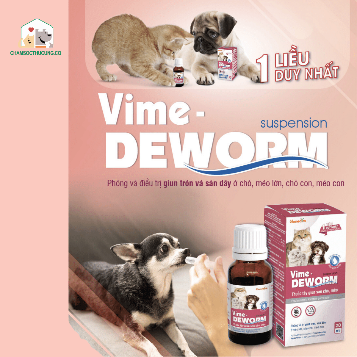  Vime-deworm - Tẩy Giun Sán Chó Mèo Dạng Nước- Vemedim-20ml 