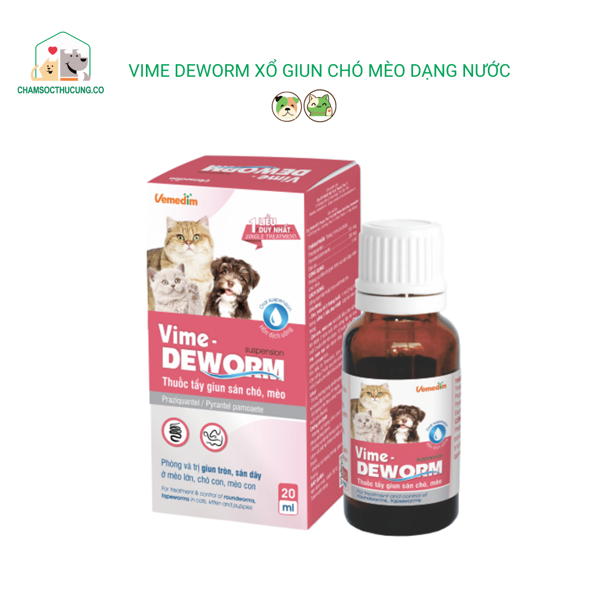  Vime-deworm - Tẩy Giun Sán Chó Mèo Dạng Nước- Vemedim-20ml 