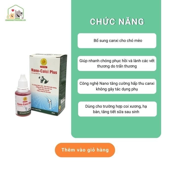  Canxi Nano-Calci Plus Cho Chó Mèo Dạng Lỏng Winsgroup 20ml 