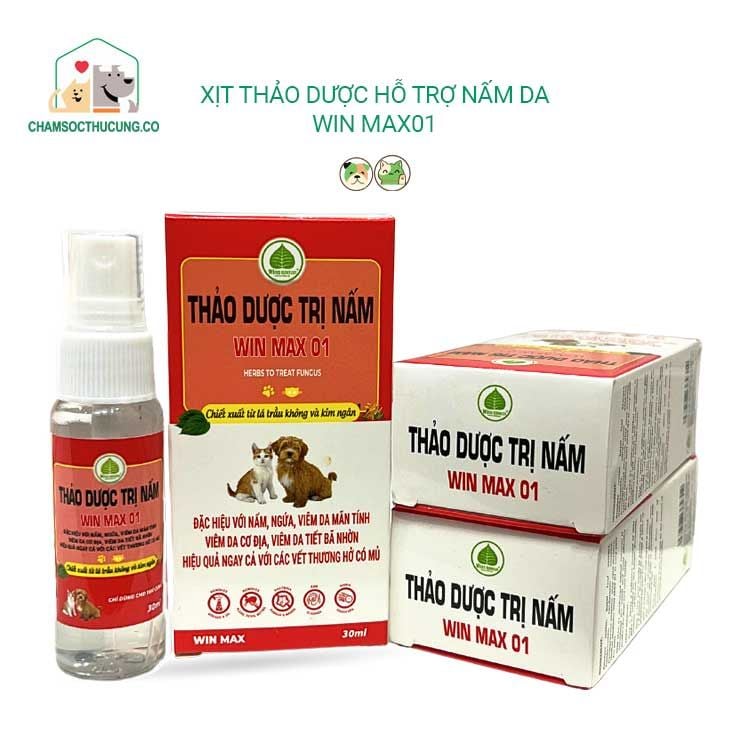  Xịt Nấm Da, Viêm Da Cho Chó Mèo- Thảo Dược Lành Tính- Win Max01 30ml 