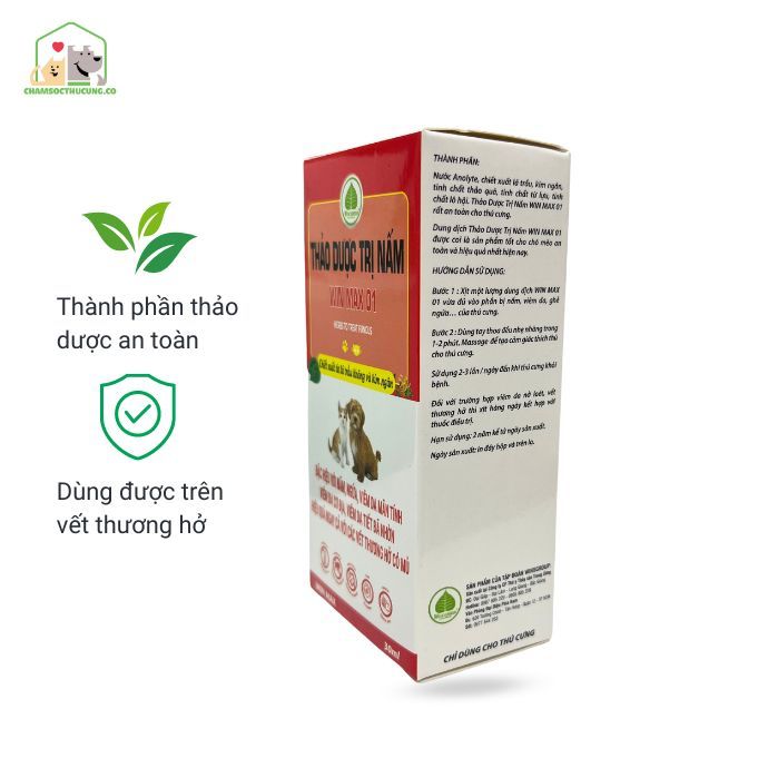  Xịt Nấm Da, Viêm Da Cho Chó Mèo- Thảo Dược Lành Tính- Win Max01 30ml 