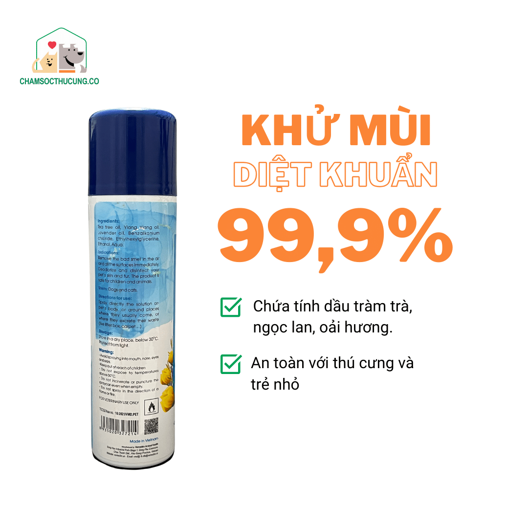  Xịt Khử Mùi Chó Mèo, Diệt Khuẩn- Smell Master Vemedim 200ml 