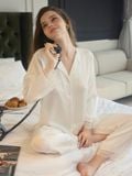  Set pijama dài ELLE Pandemos phối ren mềm mại, dáng suông thanh lịch LD2505 