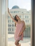  Đầm ngủ ngắn 2 dây basic ELLE Pandemos dáng suông nhẹ, tôn đường nét LN2501 