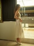  Đầm dài 2 dây ELLE Pandemos dáng suông mềm mại, phối ren viền tinh tế LN2502 