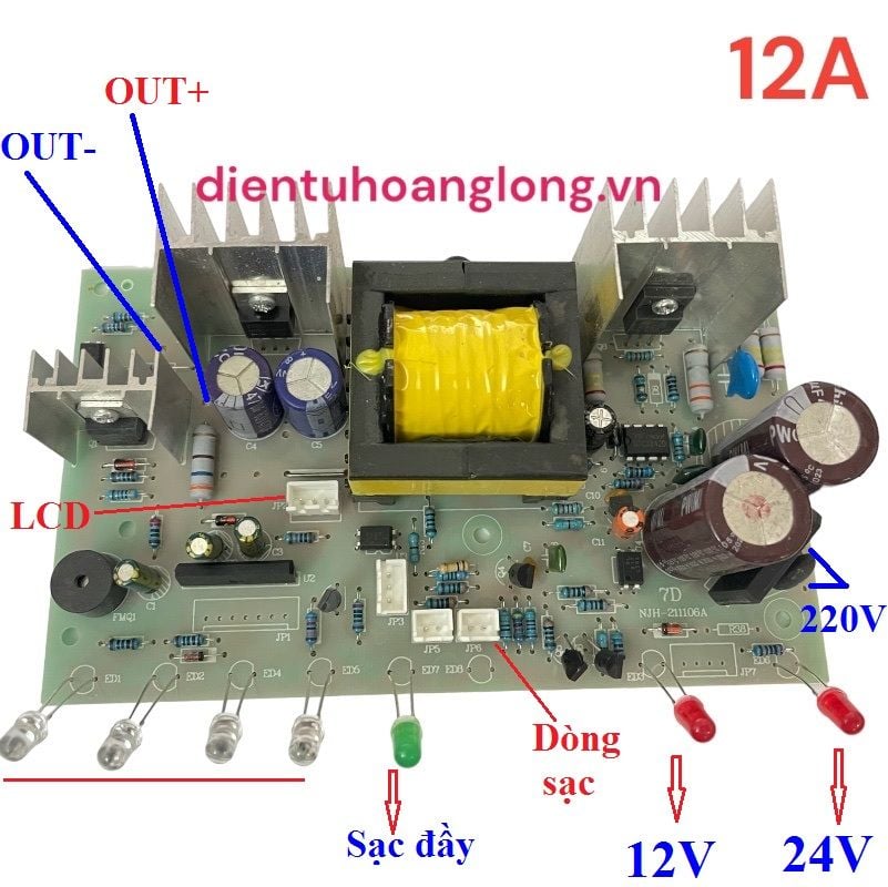 Mạch sạc 7 led 10A  (auto nhận 12/24V) (không phụ kiện)