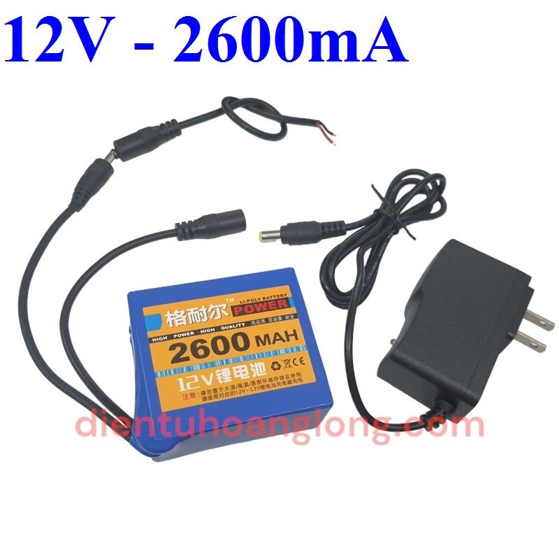 Pin khối 12V - 2600mA (cell 18650) + kèm sạc 1A