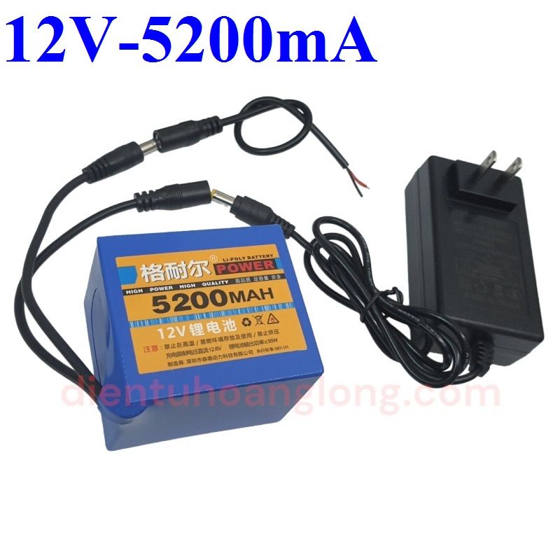 Pin khối 12V - 5200mA (cell 18650) + kèm sạc 2A