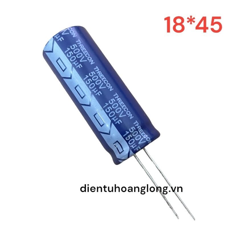 Tụ 150uF - 500V chân mềm THREECON mới (18x45)