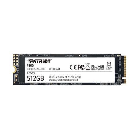 SSD PATRIOT P300 512GB NVMe M.2 2280 PCIe Gen3x4 (Đọc 1700MB/s - Ghi 1100MB/s)
