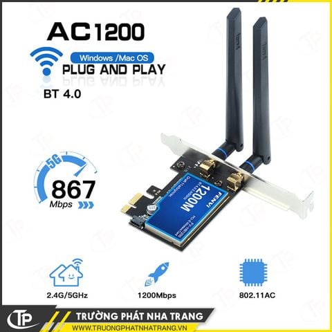 Card WiFi AC1200 PCIe (2 băng tần 2.4G/5Ghz,  Bluetooth 4.0)