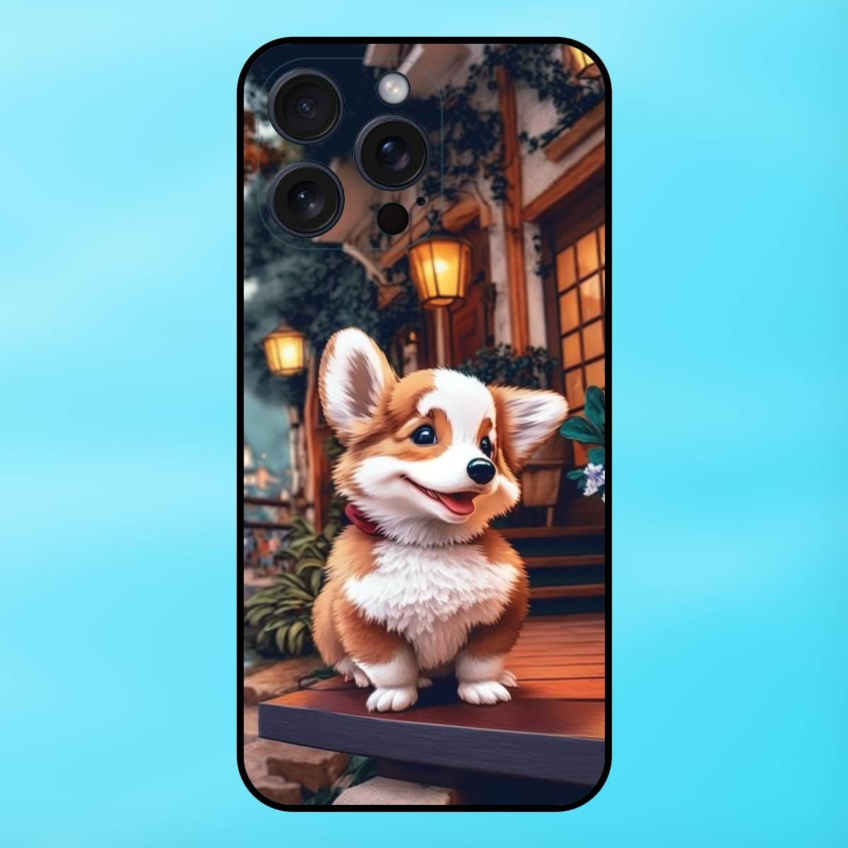  Ốp lưng điện thoại iPhone 15 Pro Max viền đen Chó Corgi dễ thương 