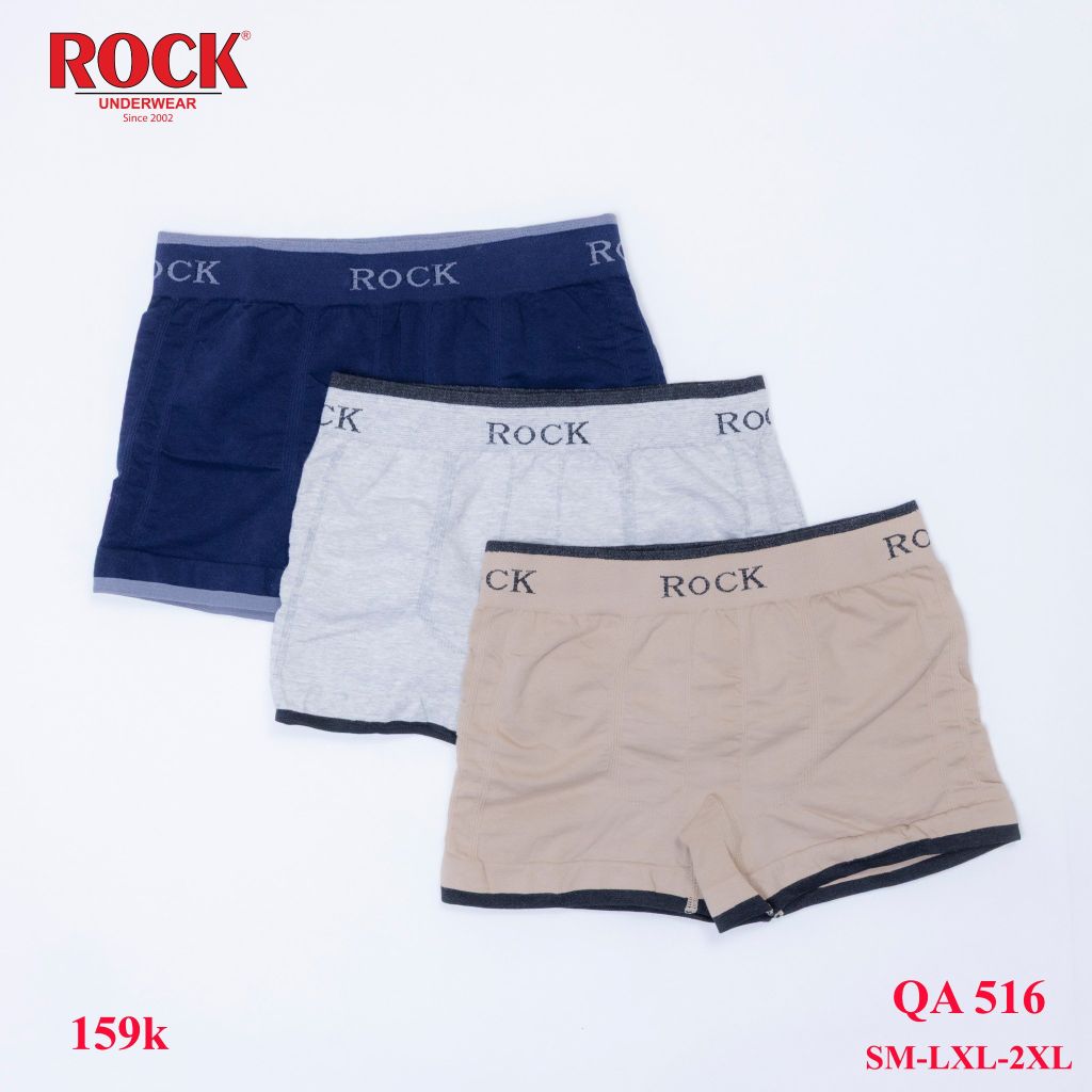 Combo 3 quần lót nam cao cấp Boxer Seamless ROCK 516 không đường may cotton thấm hút, thoáng mát