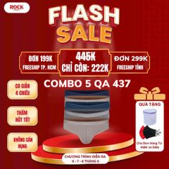 Combo 5 quần lót nam cotton 4 chiều ROCK QA437 mạnh mẽ, cá tính, co giãn tốt,thấm hút,ôm sát, không cấn bụng