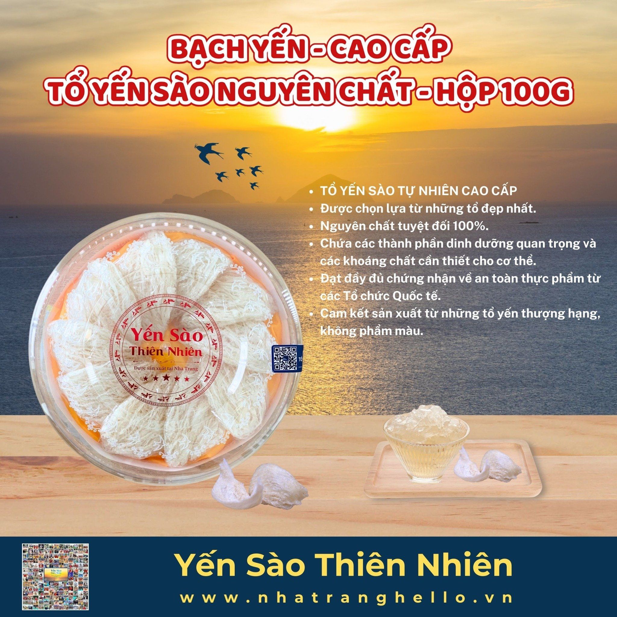  Bạch Yến - Cao Cấp - Tổ Yến Sào Nguyên Chất Sản Xuất Tại Nha Trang hộp 100g 