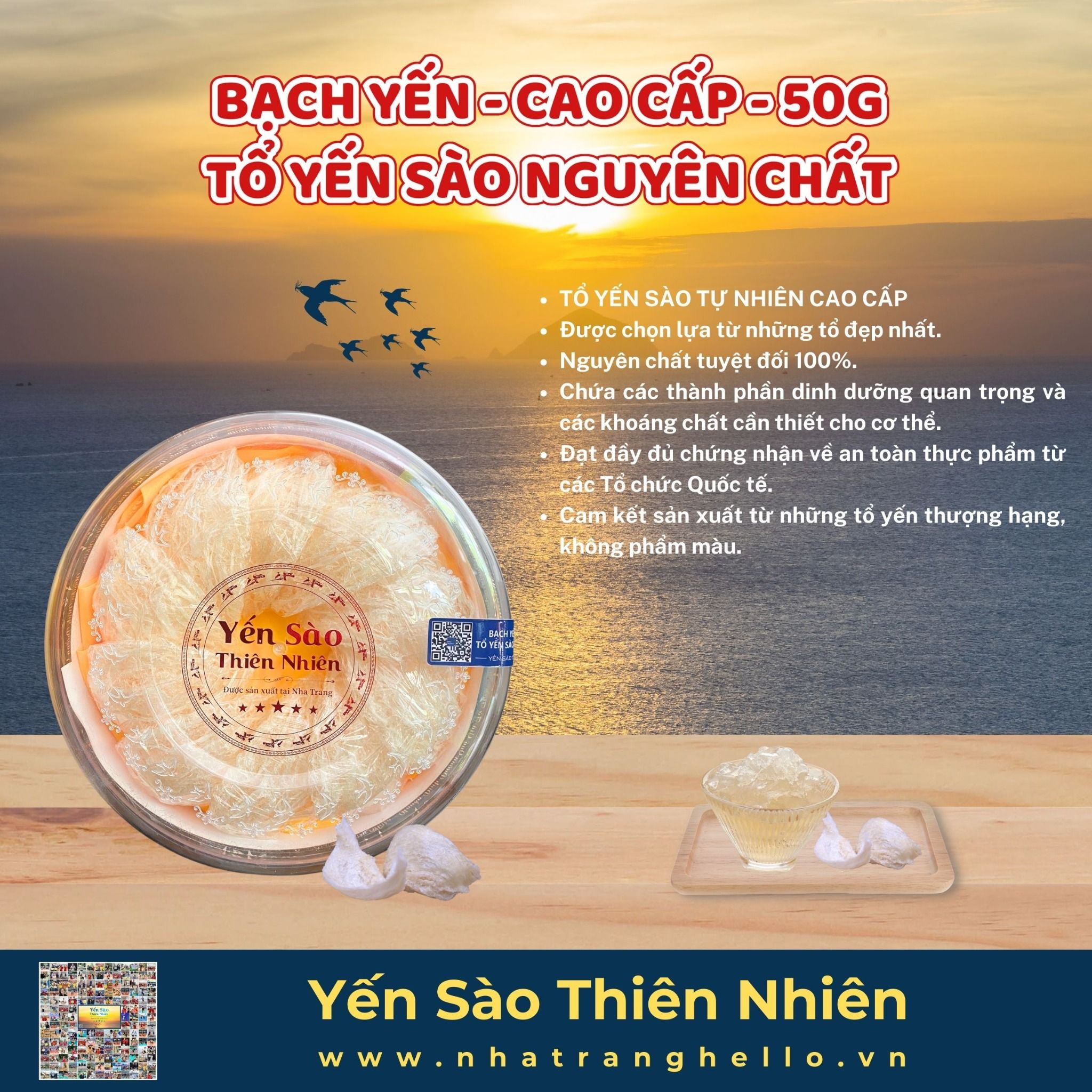  Bạch Yến - Cao Cấp - Tổ Yến Sào Nguyên Chất Sản Xuất Tại Nha Trang (loại 50gr) 