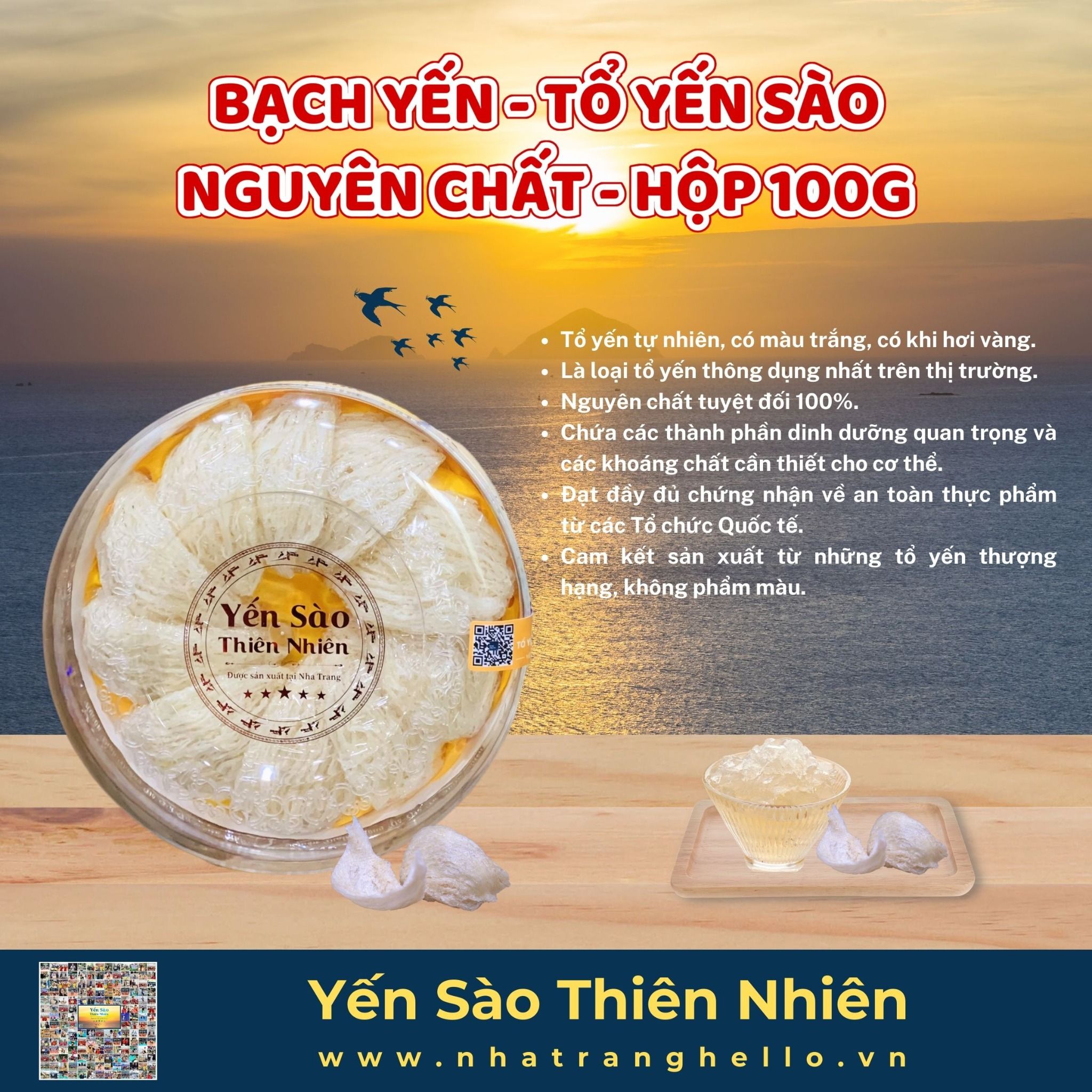  Bạch Yến - Tổ Yến Sào Nguyên Chất - Hộp 100g - Sản xuất tại Nha Trang 