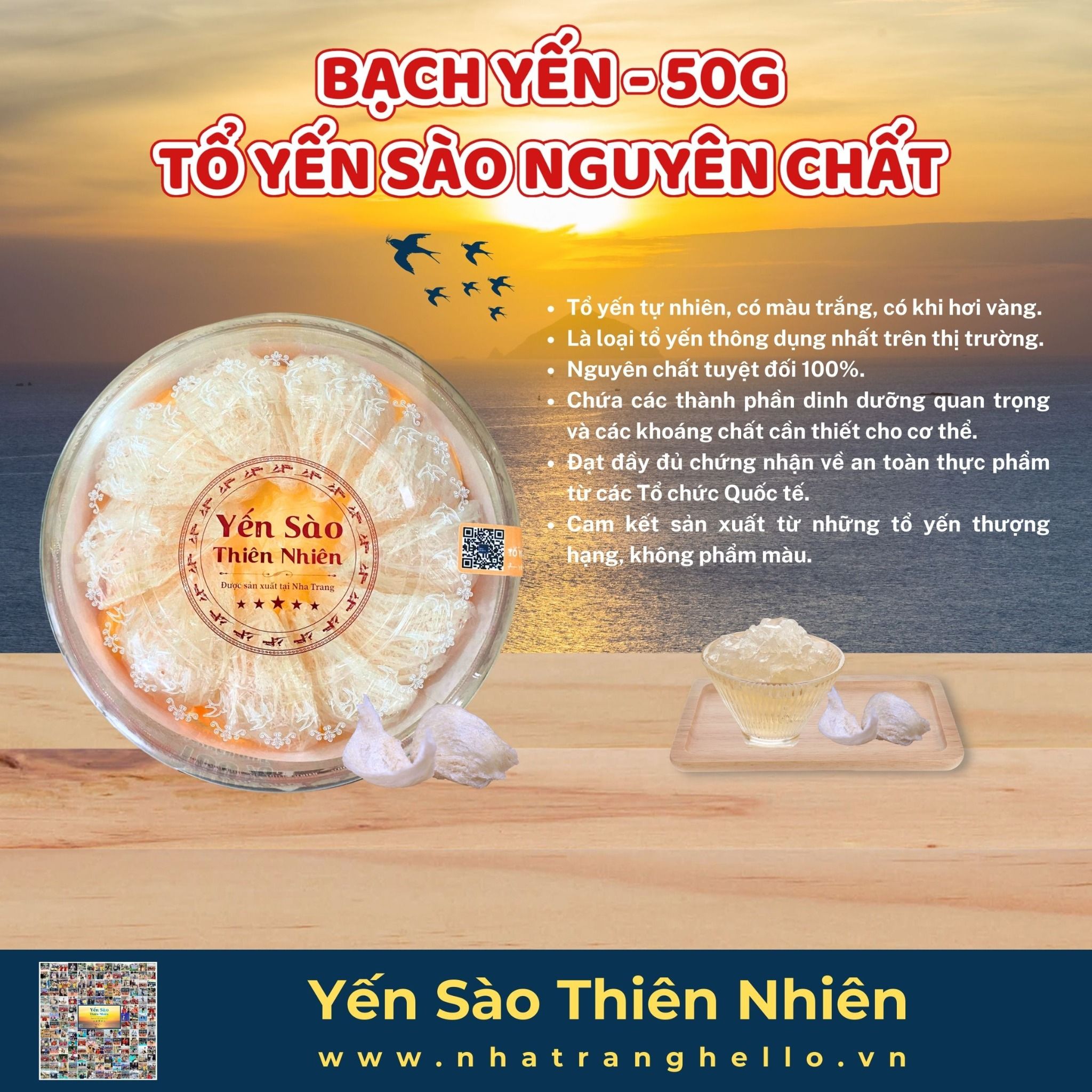  Bạch Yến - Tổ Yến Sào Nguyên Chất - Hộp 50g - Sản xuất tại Nha Trang 