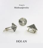  Conical hat LAPEL PIN &Cufflinks  made of Silver /  cài áo & măng xét chất bạc hình nón lá. 
