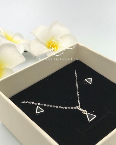  Silver black Triangle Stub earrings for Women  Men  | Bộ trang sức bạc tam giác đen | Silver Jewelry | Design by Minh Tam Jewelry 
