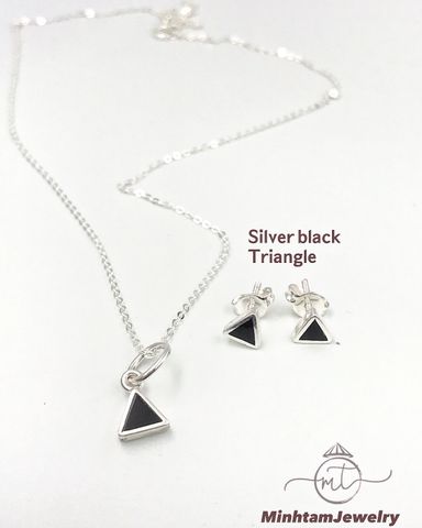  Silver black Triangle Stub earrings for Women  Men  | Bộ trang sức bạc tam giác đen | Silver Jewelry | Design by Minh Tam Jewelry 