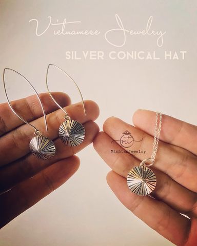  Hat Earrings back & Silver set 15mm | cable chain| dây chuyền nón | Silver Jewelry | Minh Tam Jewelry 