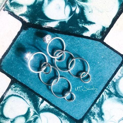  Circle stud drop earrings | Bông khoen tròn dài | handmade Silver | Design By MinhtamJewelry 