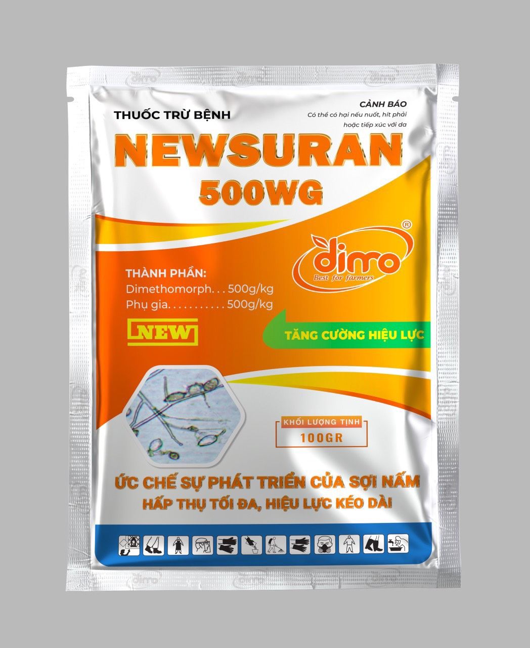  DIMO NEWSURAN 500WG - Thuốc trừ bệnh nứt thân, xì mũ, chết nhanh, sương mai, phấn trắng 