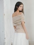  Beige Off-shoulder Draped Top 