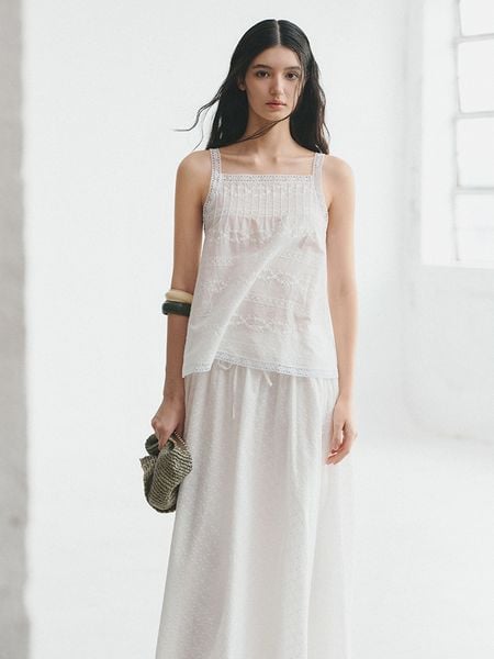  White Embroidered Strap Top 