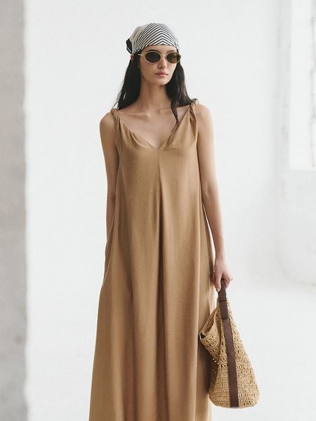  Brown Twist-strap Maxi Dress 