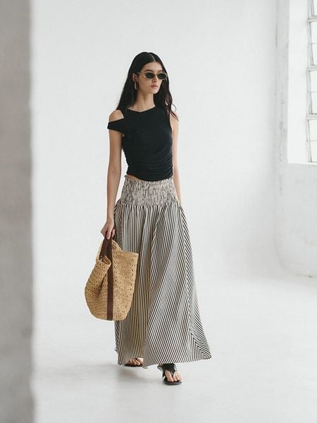  Striped Ruched Waist Skirt 