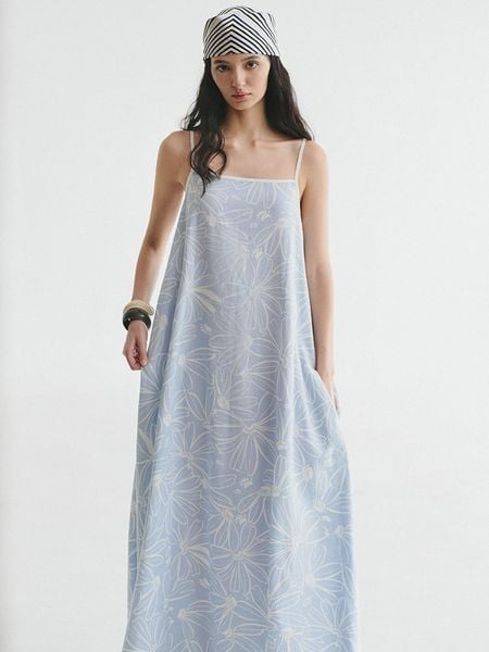  Blue Daisy Linen Maxi Dress 