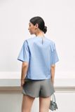  Blue Pleated Neckline Top 