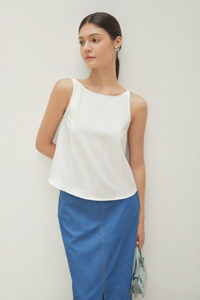  White Sleeveless Cotton Top 