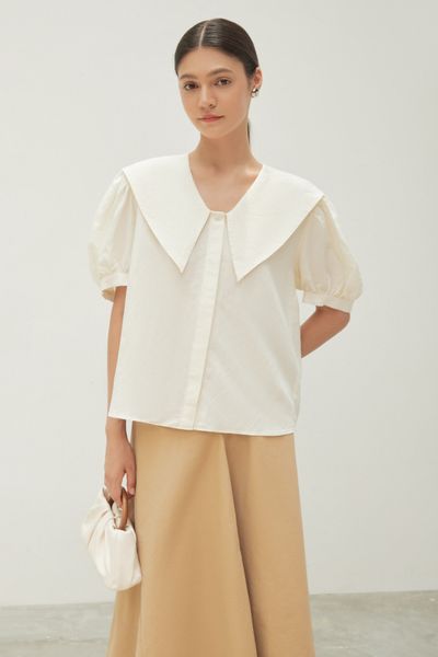  Cream Puritan Collar Top 