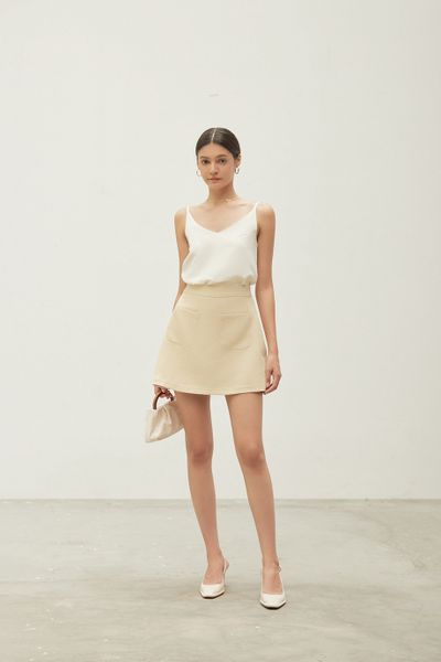  Beige Linen Pocket Mini Skirt 