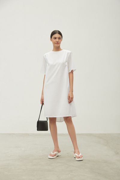  White Cotton Basic Dress 